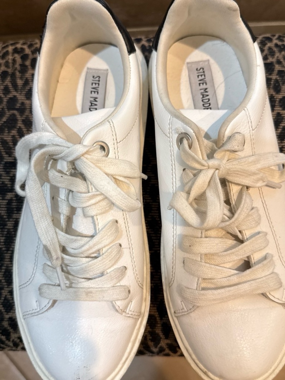 Steve Madden White Leather Lace-Up Sneakers